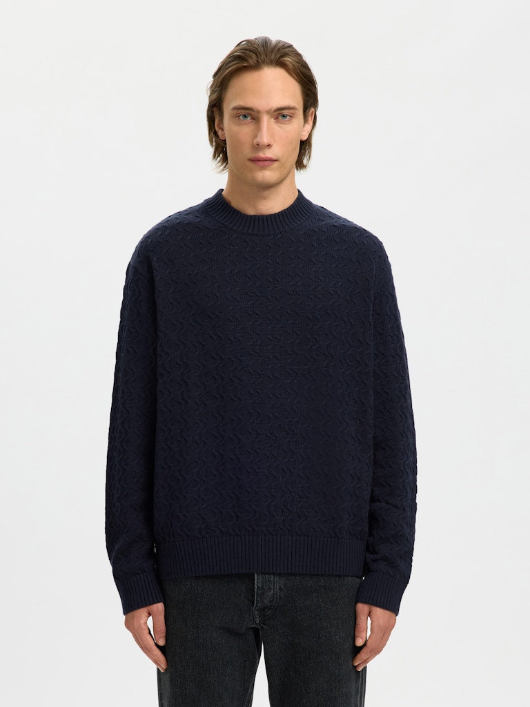 Selected K Philip LS Knit Relaxed Crew Neck, Sky Captain