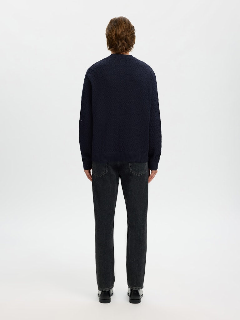 Selected K Philip LS Knit Relaxed Crew Neck, Sky Captain