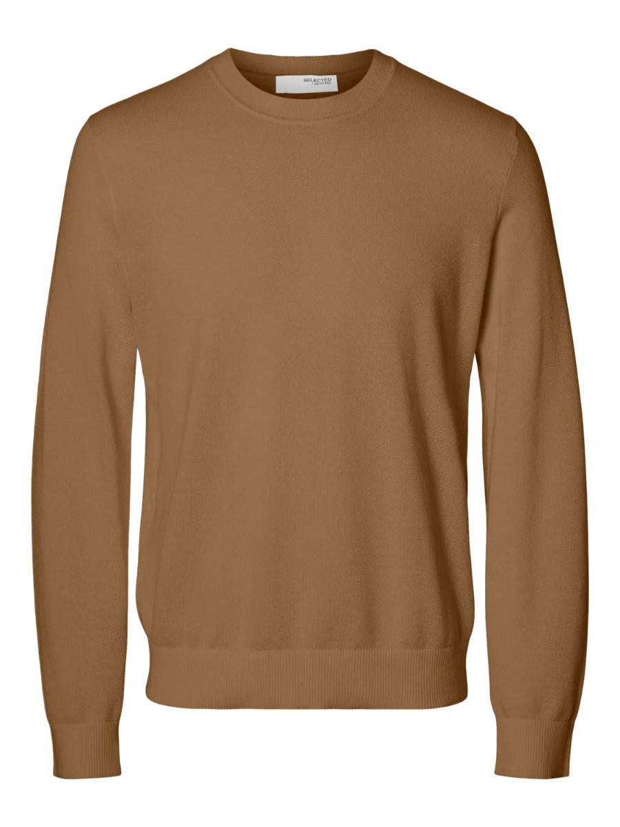 Selected miesten neule, MORA LS KNIT STRUCTURE CREW NECK Keskiruskea