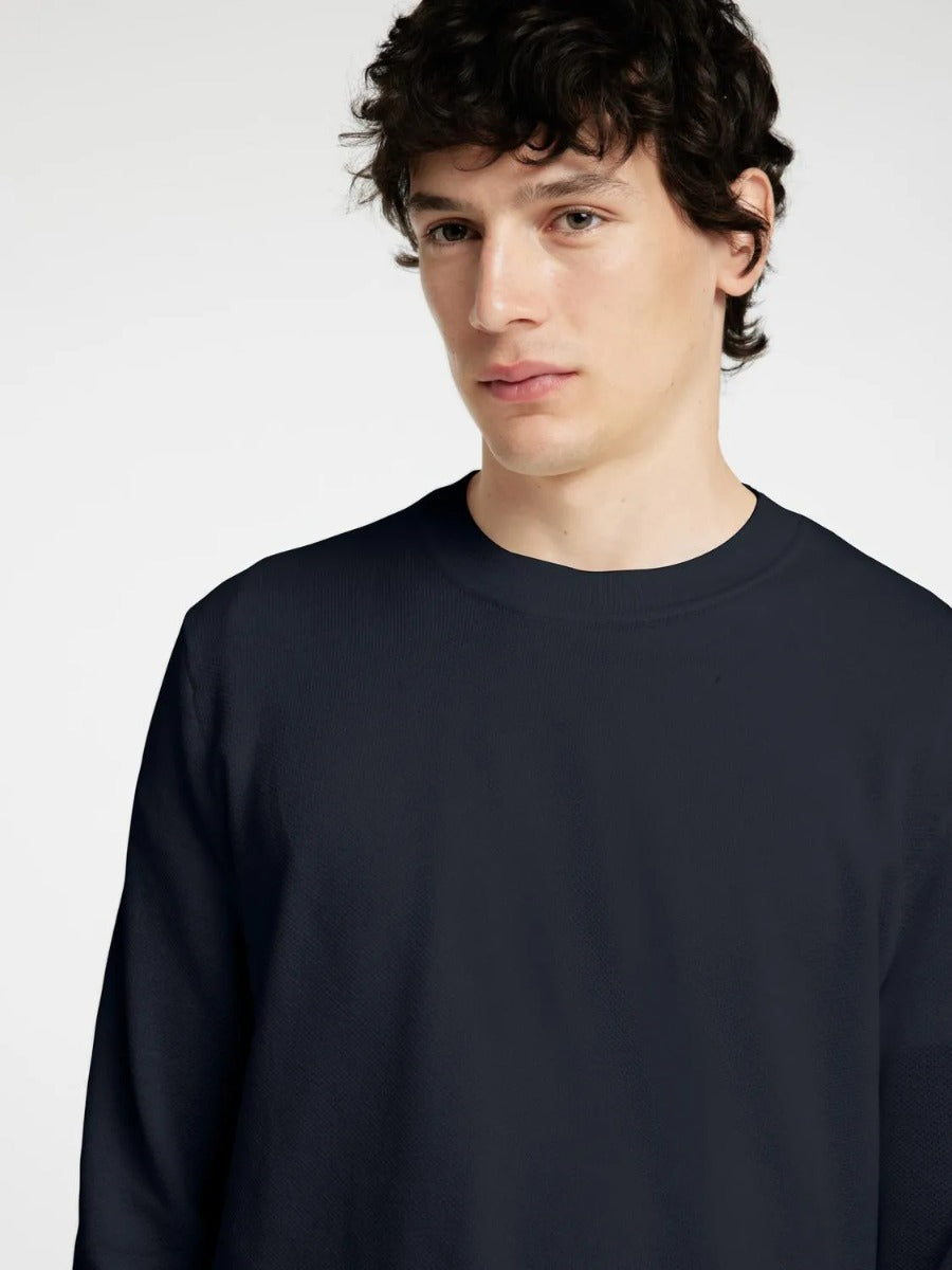 Selected miesten neule, MORA LS KNIT STRUCTURE CREW NECK Tummansininen