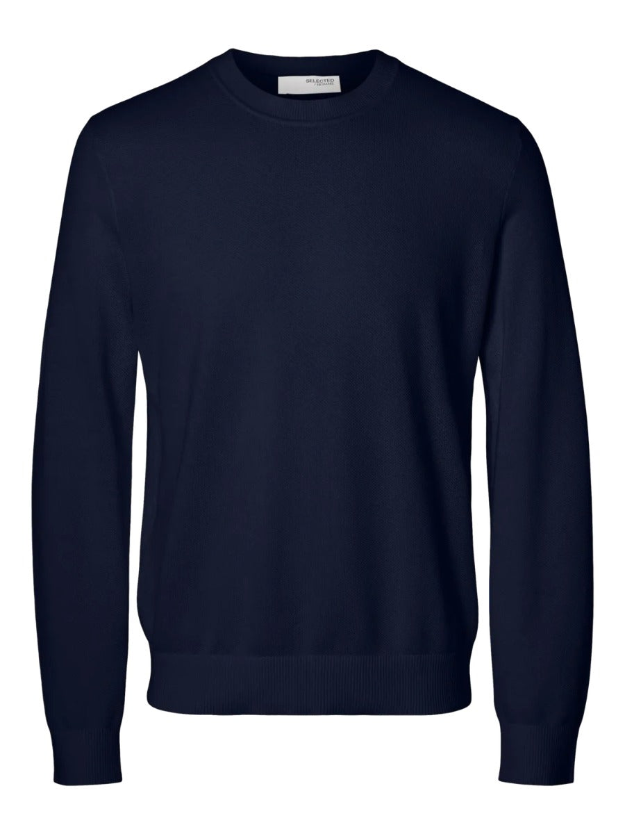 Selected miesten neule, MORA LS KNIT STRUCTURE CREW NECK Tummansininen