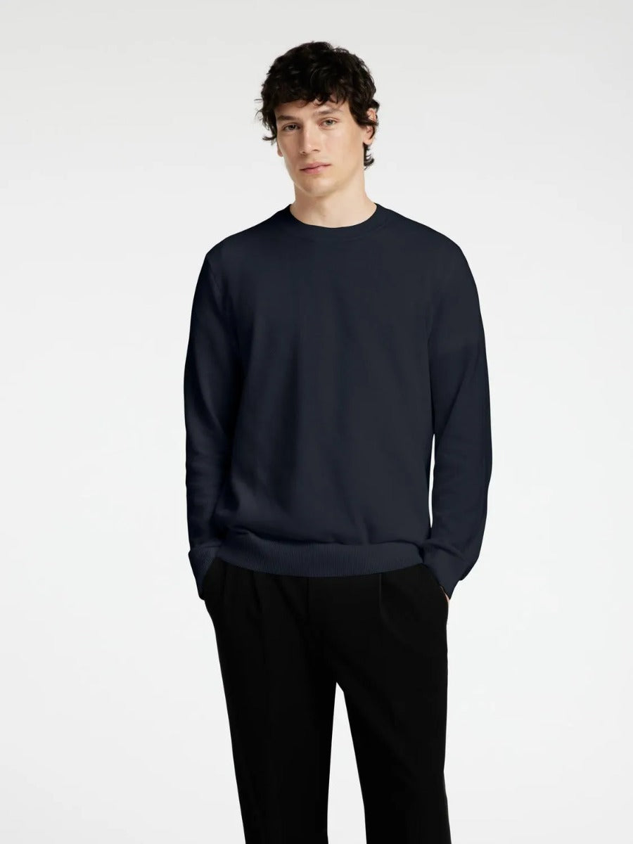 Selected miesten neule, MORA LS KNIT STRUCTURE CREW NECK Tummansininen