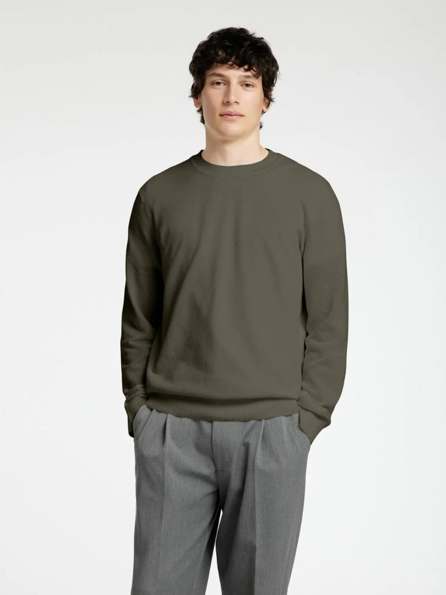 Selected miesten neule, MORA LS KNIT STRUCTURE CREW NECK Vihreä