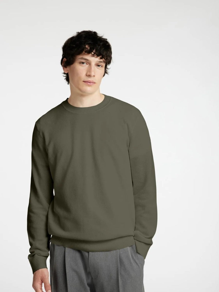Selected miesten neule, MORA LS KNIT STRUCTURE CREW NECK Vihreä