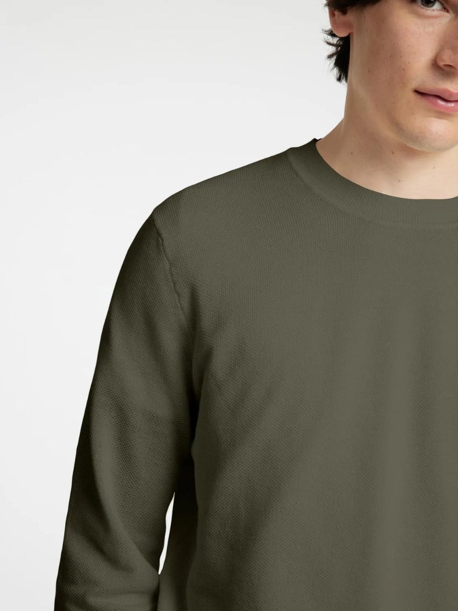 Selected miesten neule, MORA LS KNIT STRUCTURE CREW NECK Vihreä