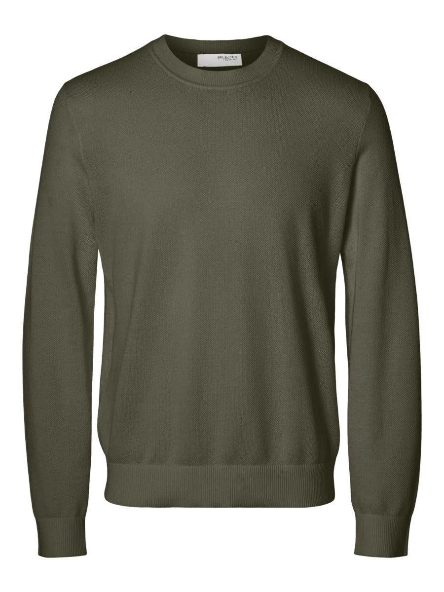 Selected miesten neule, MORA LS KNIT STRUCTURE CREW NECK Vihreä