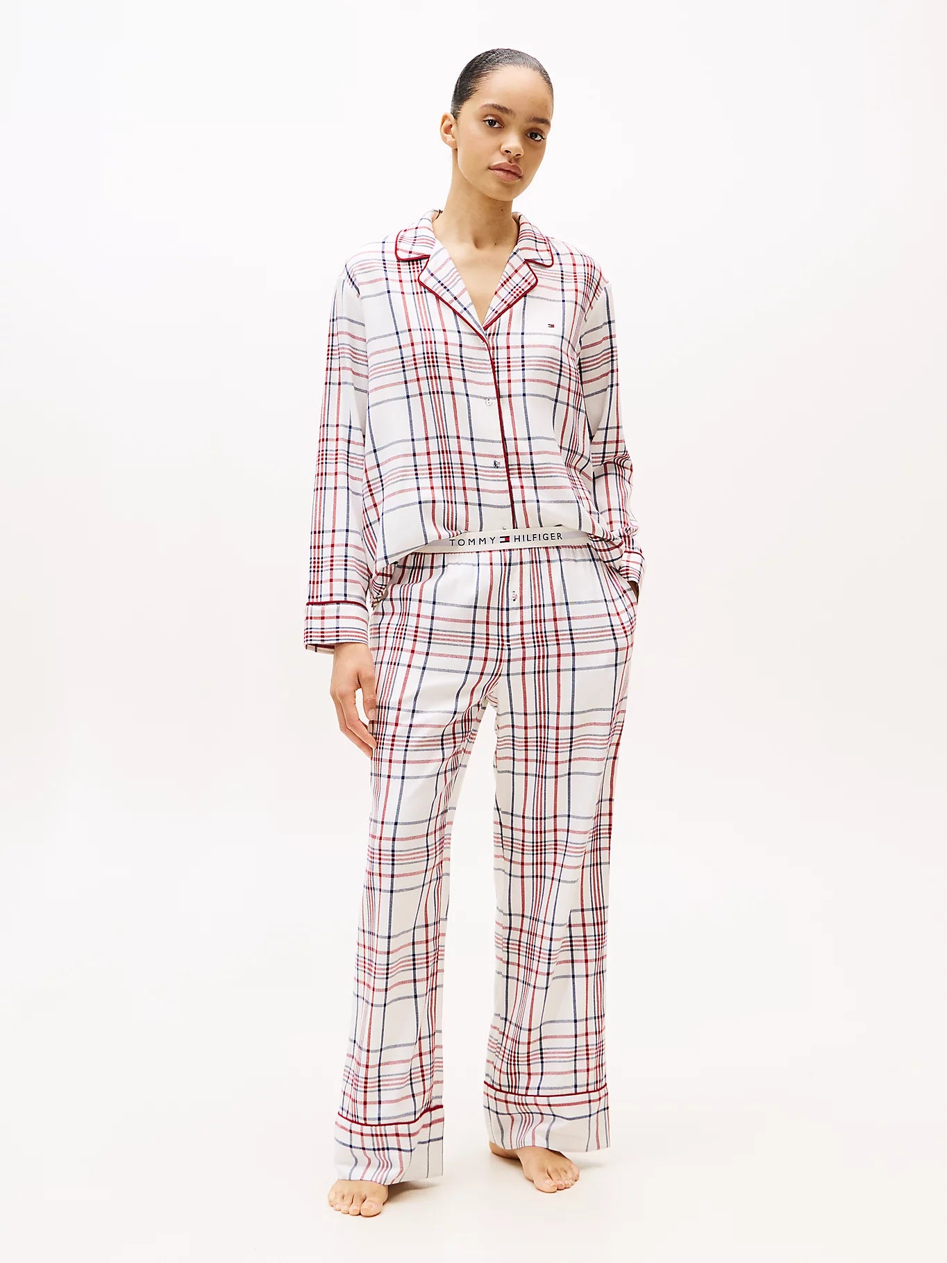 Tommy Hilfiger K-gift LS FLNL Shirt Set Slippers naisten pyjama, monivärinen kuosi