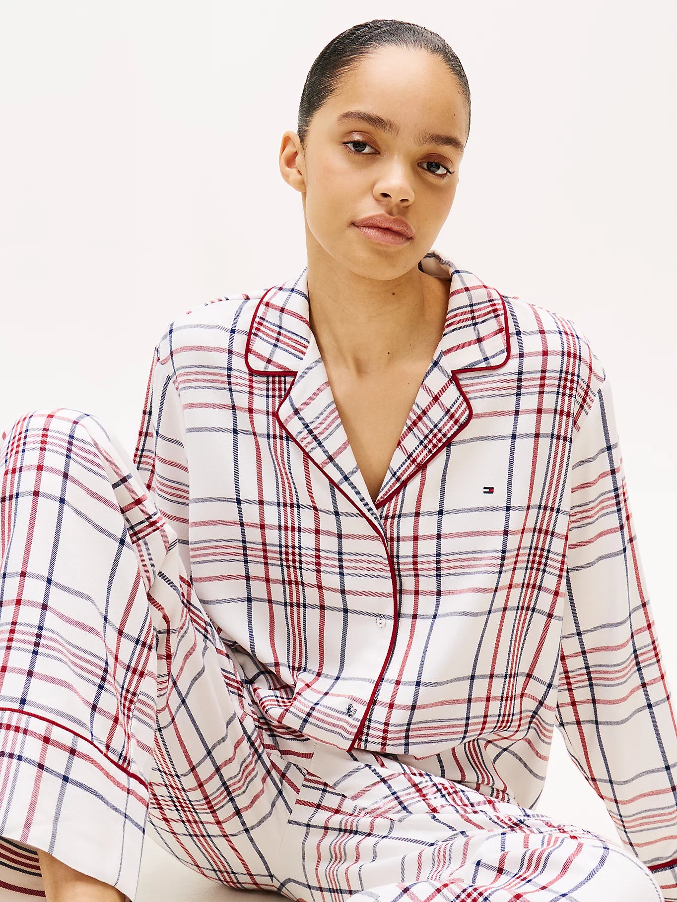 Tommy Hilfiger K-gift LS FLNL Shirt Set Slippers naisten pyjama, monivärinen kuosi