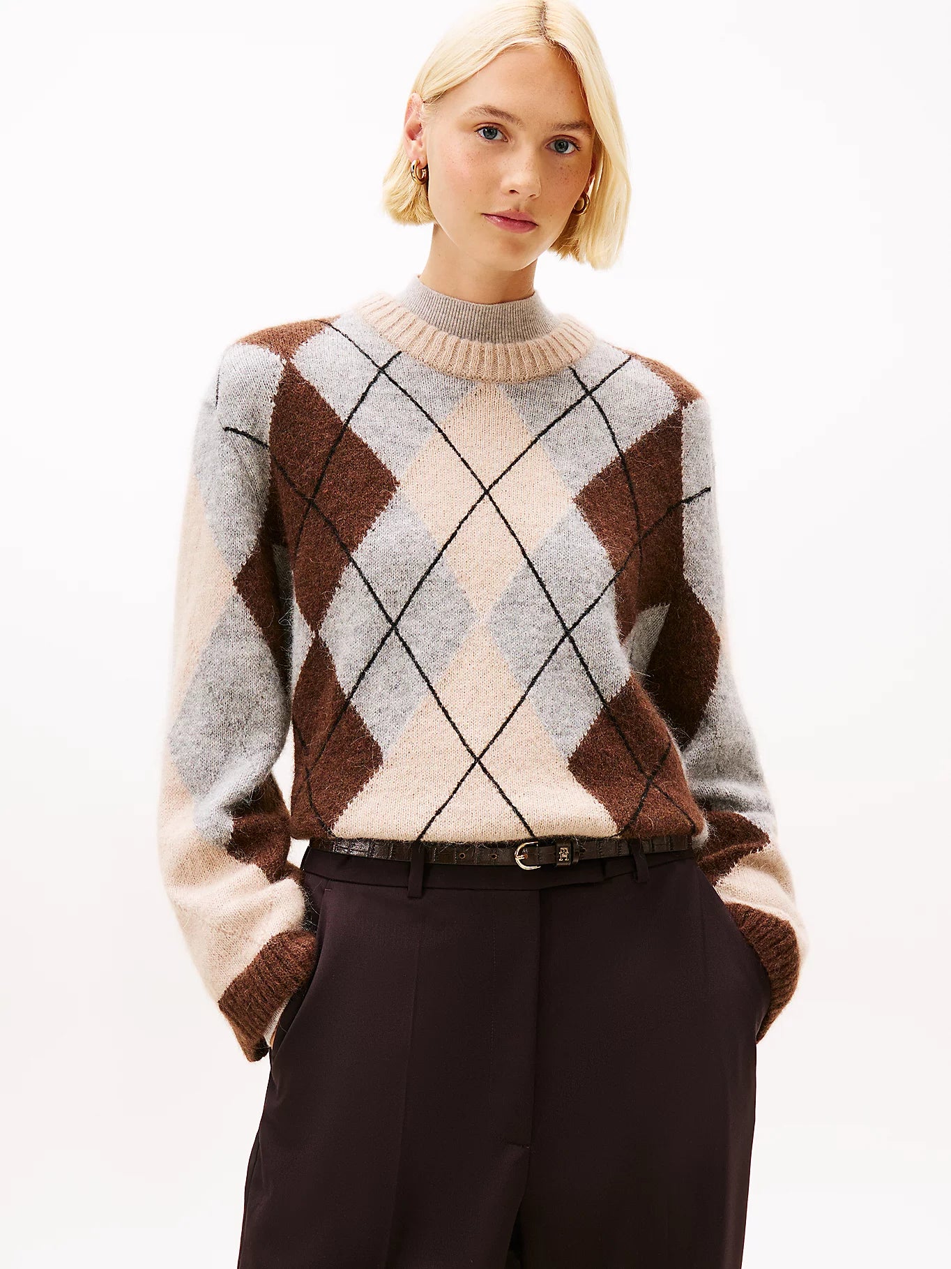 ALPACA BLEND ARGYLE C-NK LS SWEATER MONIVÄRINEN KUOSI