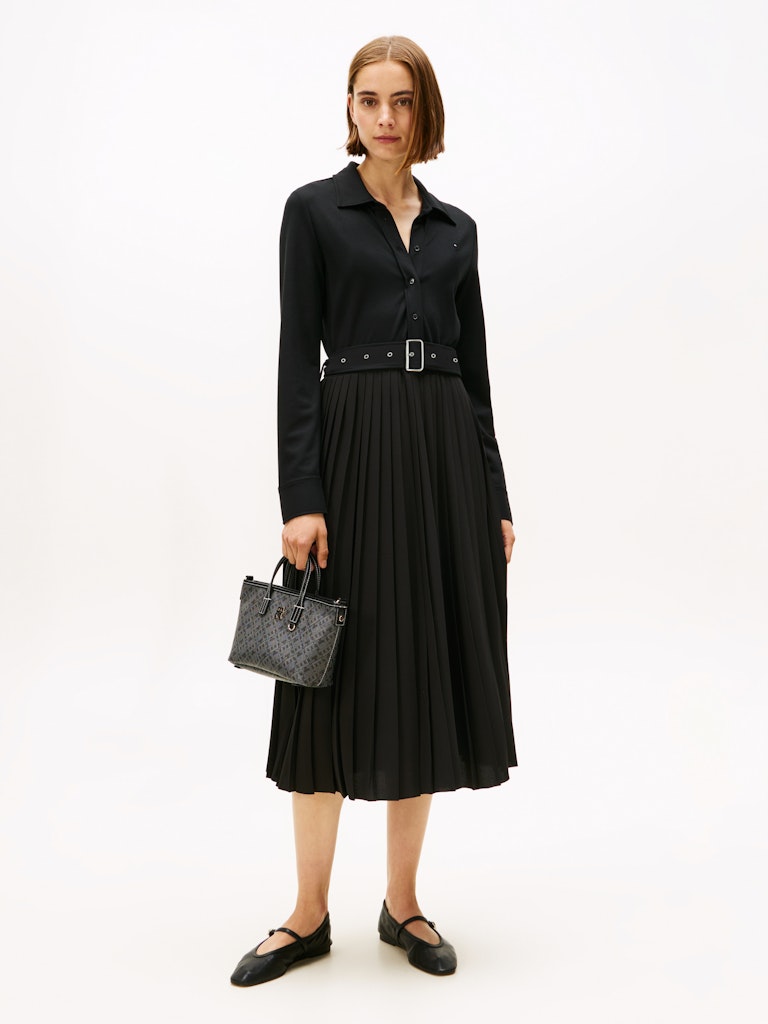 Tommy Hilfiger Interlock Mix Media Polo Dress, musta