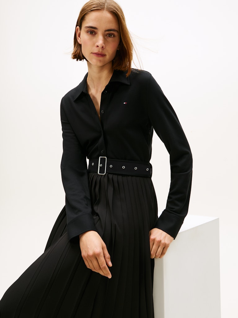 Tommy Hilfiger Interlock Mix Media Polo Dress, musta