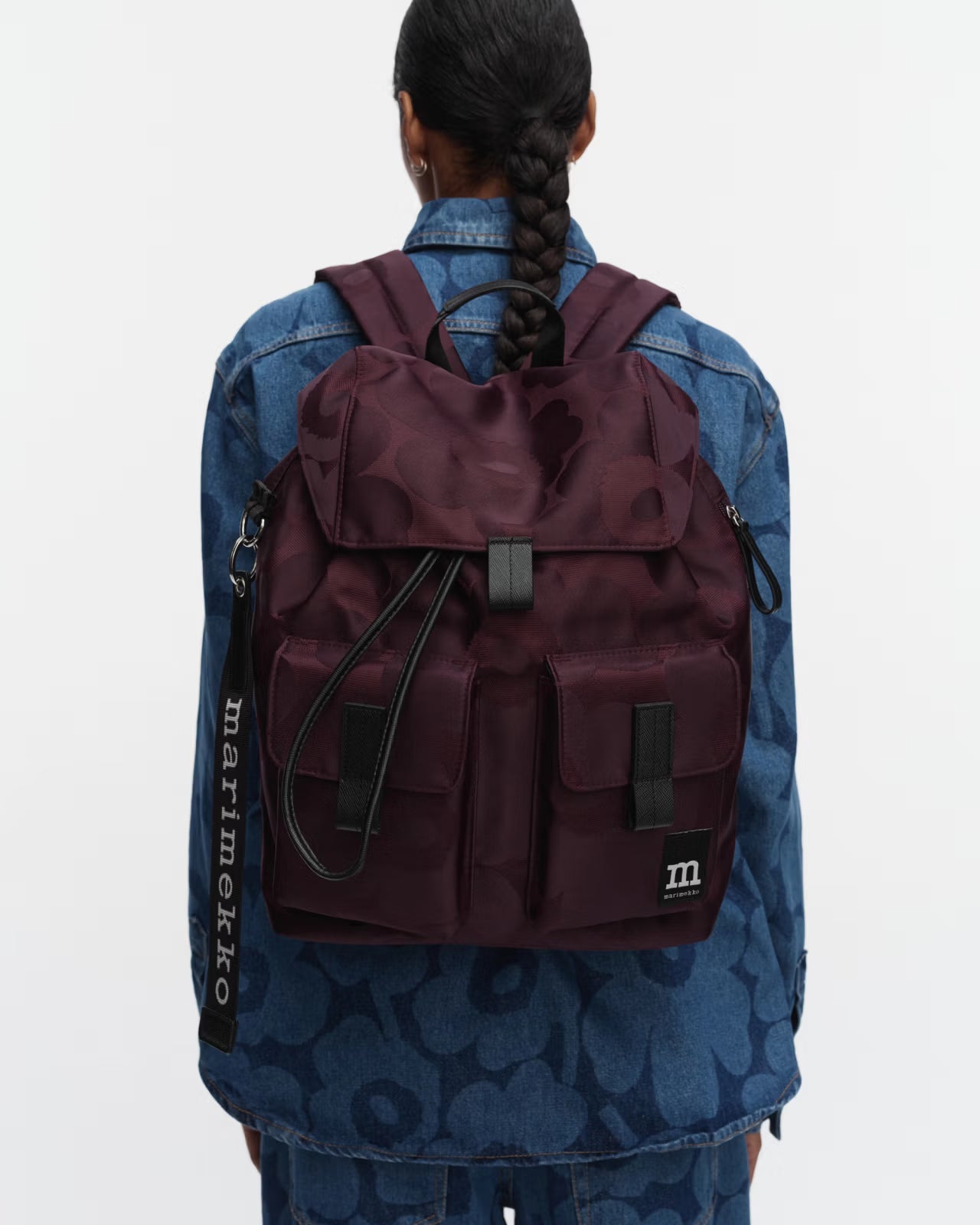 Marimekko naisten reppu Everything Backpack L, viininpunainen kuosi