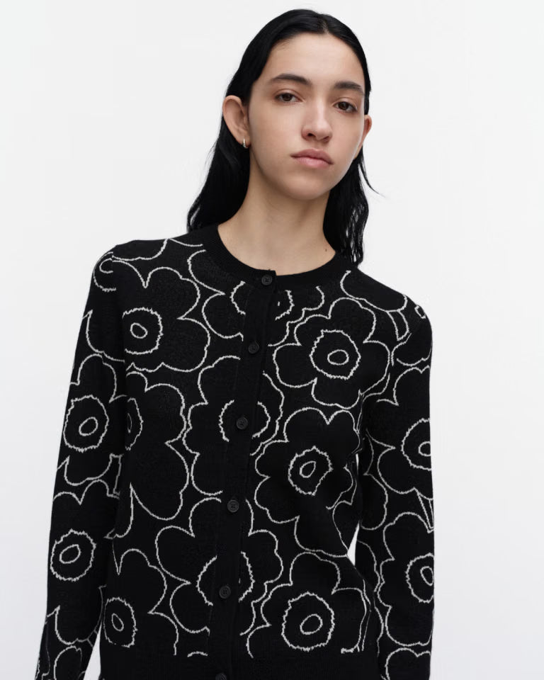 Marimekko naisten neuletakki Villi Piirto Unikko, Musta kuosi