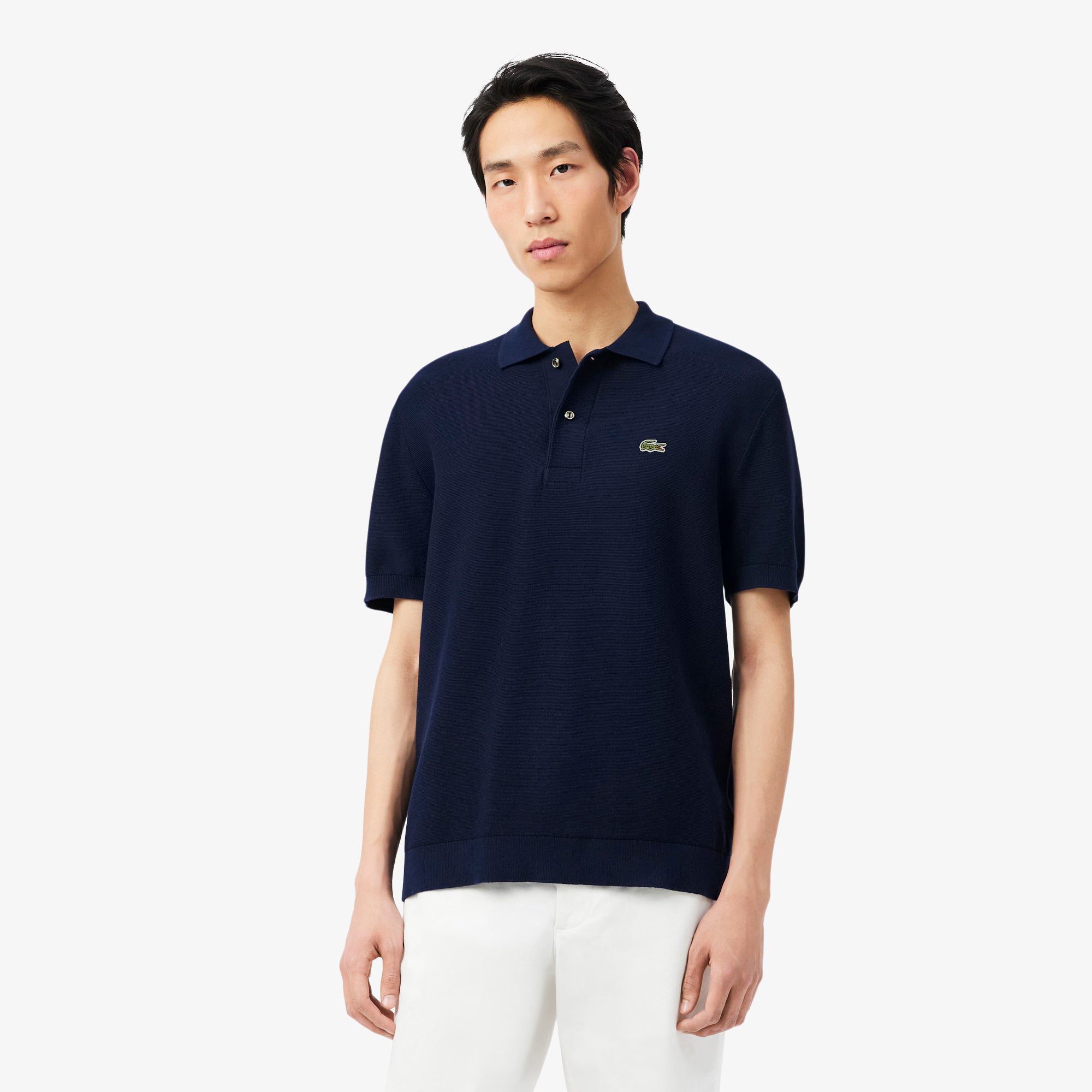 Lacoste miesten pikeepaita Fineknit Cotton Polo Collar SS Sweater, tummansininen