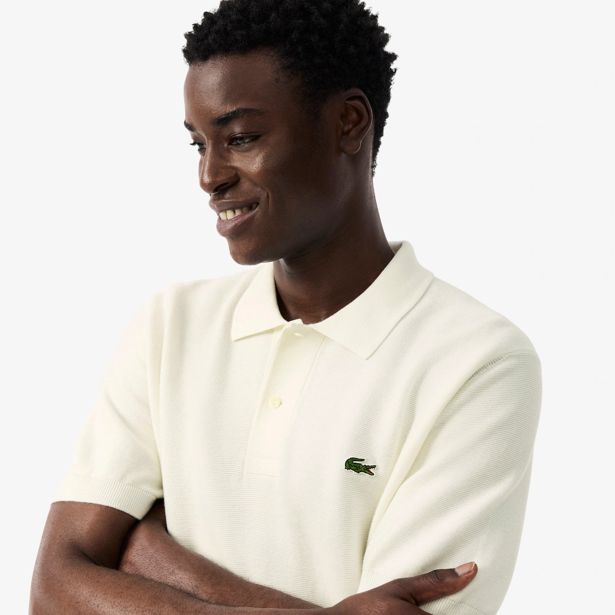 Lacoste miesten pikeepaita Fineknit Cotton Polo Collar SS Sweater, valkoinen
