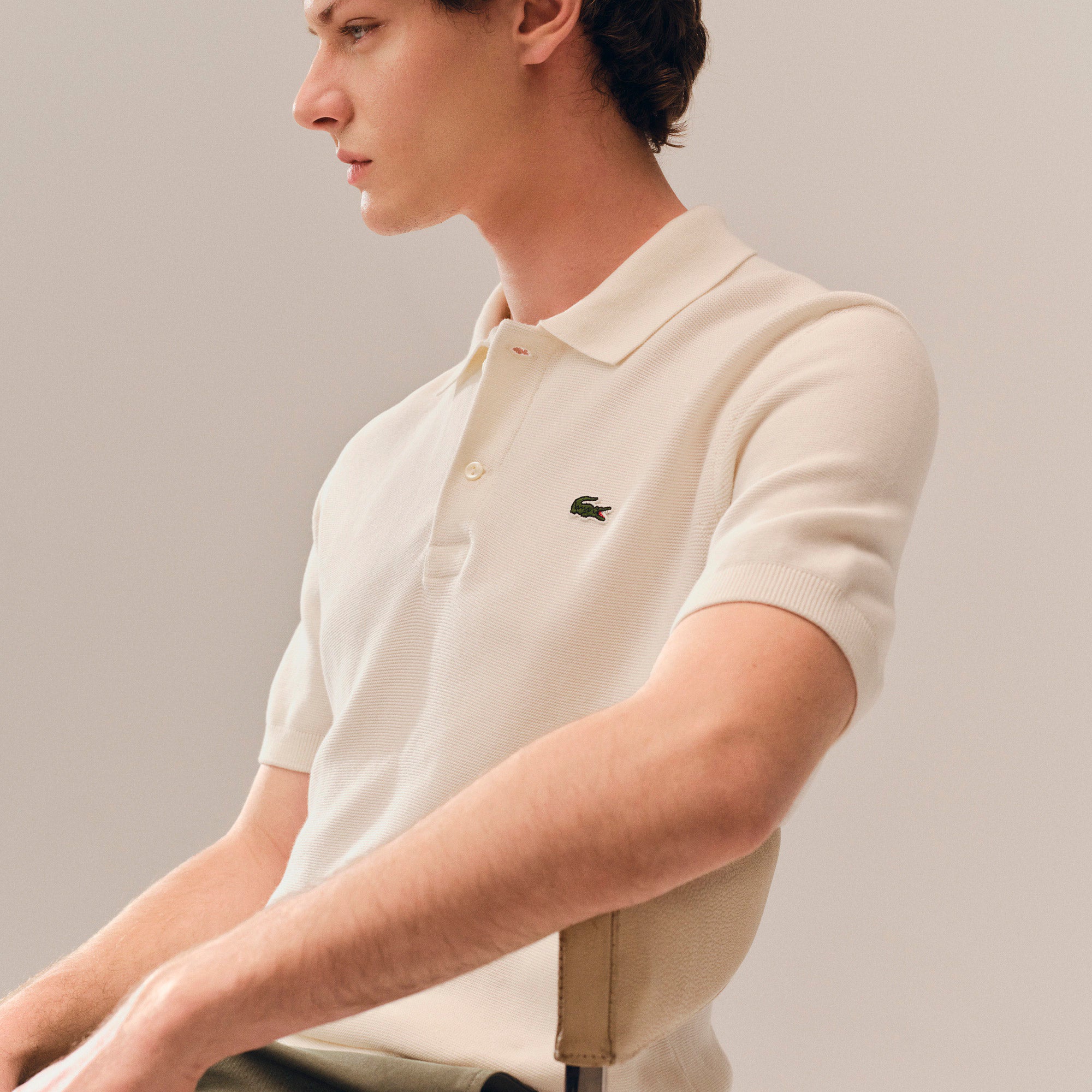 Lacoste miesten pikeepaita Fineknit Cotton Polo Collar SS Sweater, valkoinen