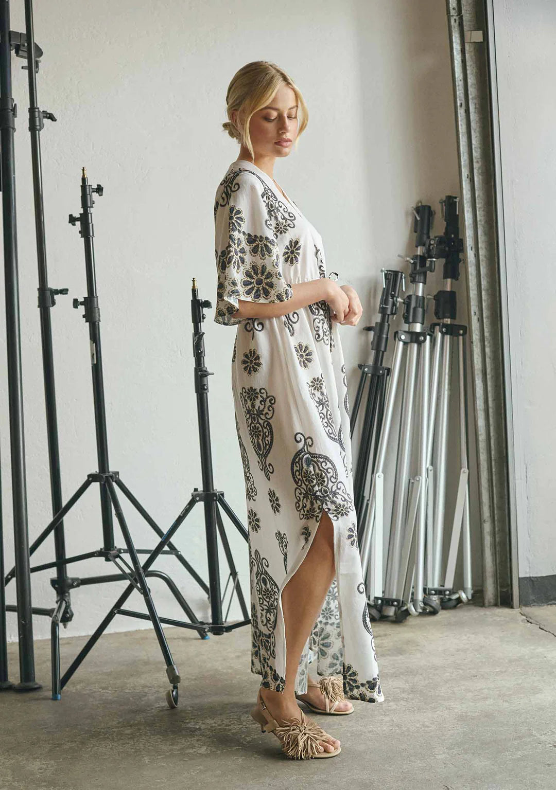 Isay mekko Ane Long Dress, ruskea kuosillinen