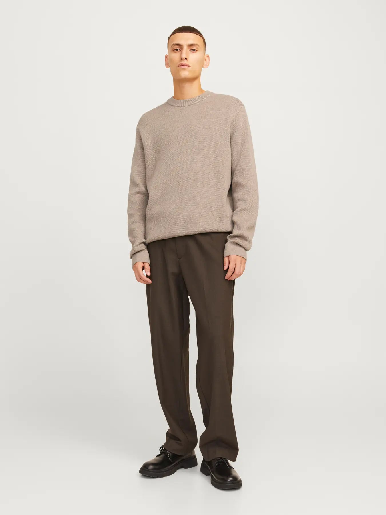 Jack and Jones miesten neulepusero Milano Stitch Crew Neck, Greige Melange