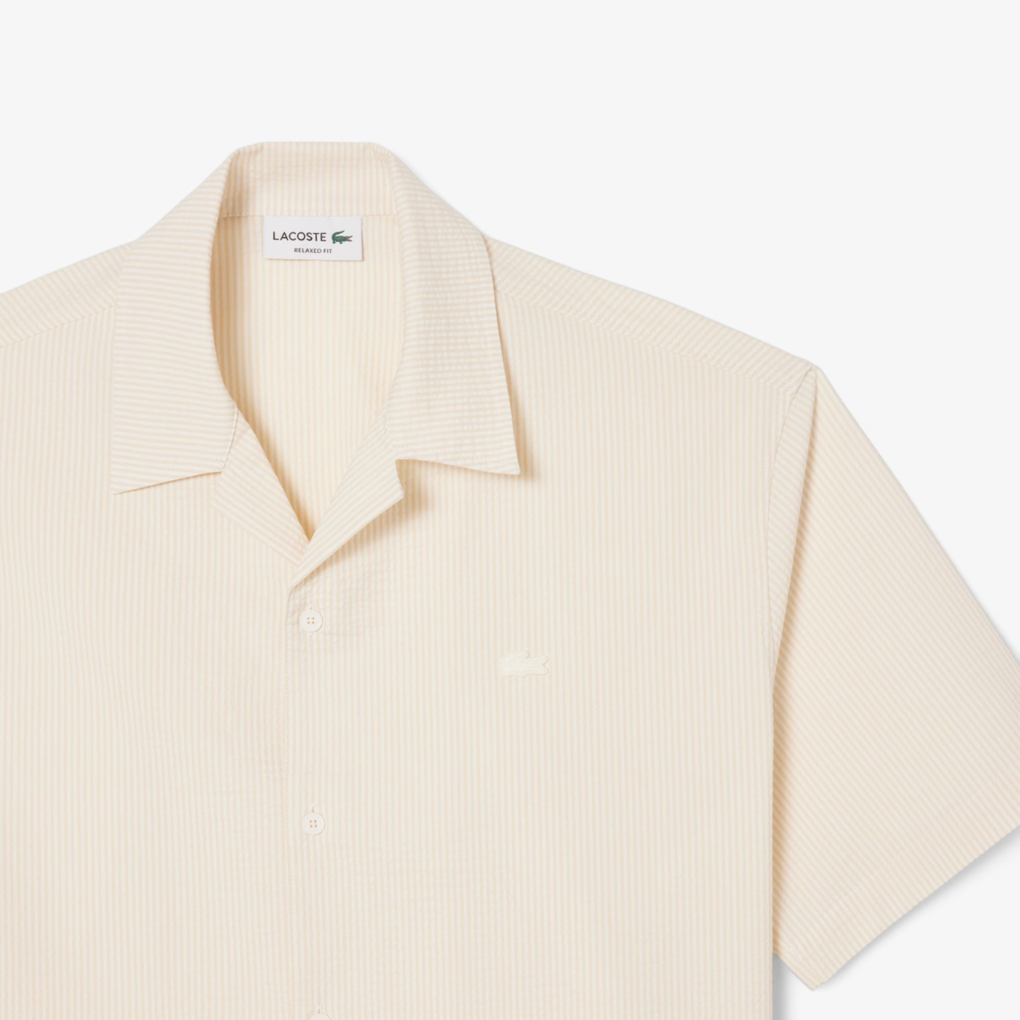 Lacoste miesten lyhythihainen kauluspaita Relaxed Fit Waffle Texture Shirt, valkoinen