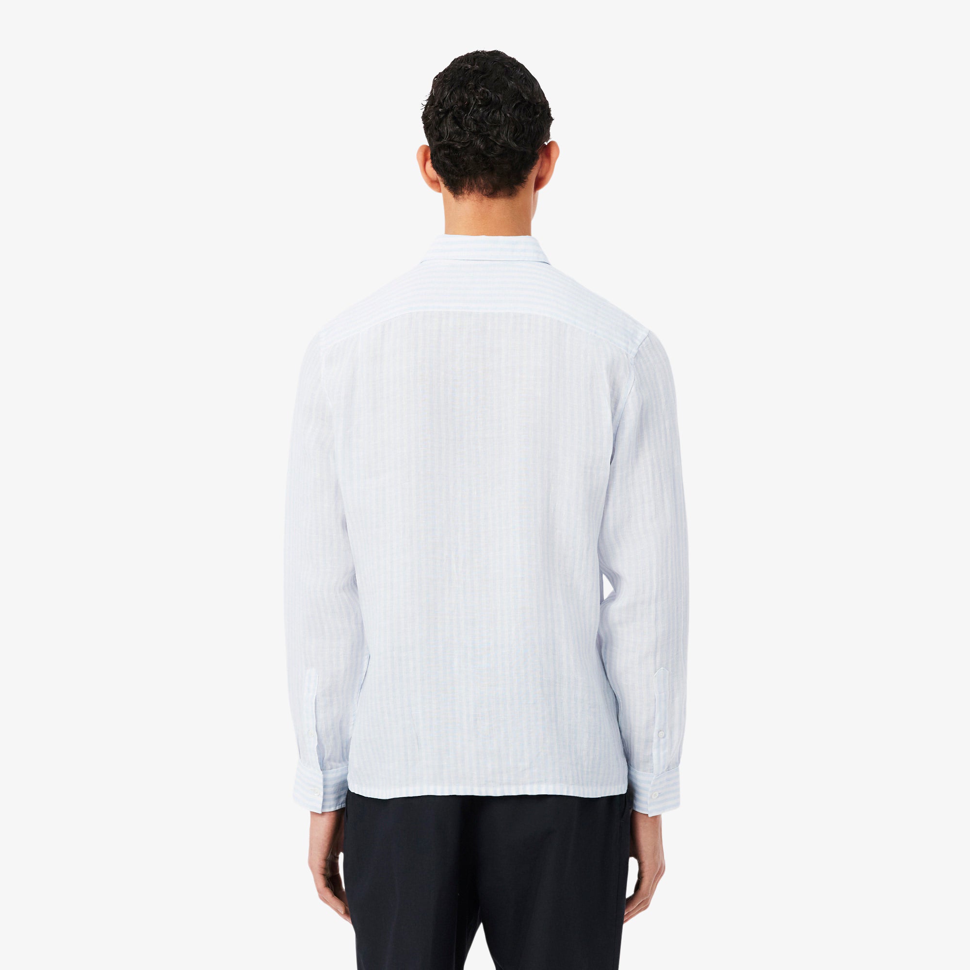 Lacoste miesten kauluspaita Reg Fit Striped Linen Shirt, raidallinen sininen