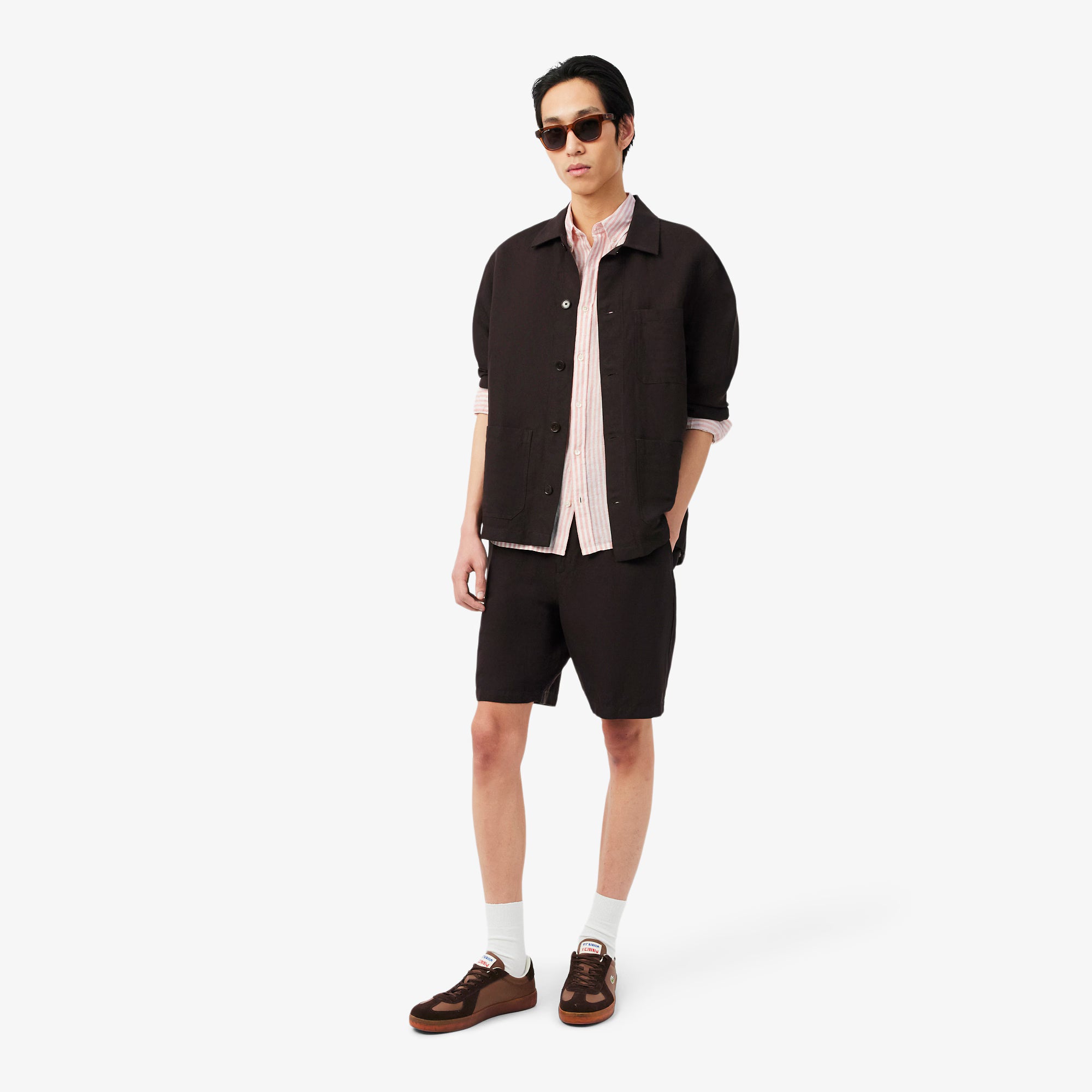 Lacoste miesten kauluspaita Reg Fit Striped Linen Shirt, raidallinen pinkki