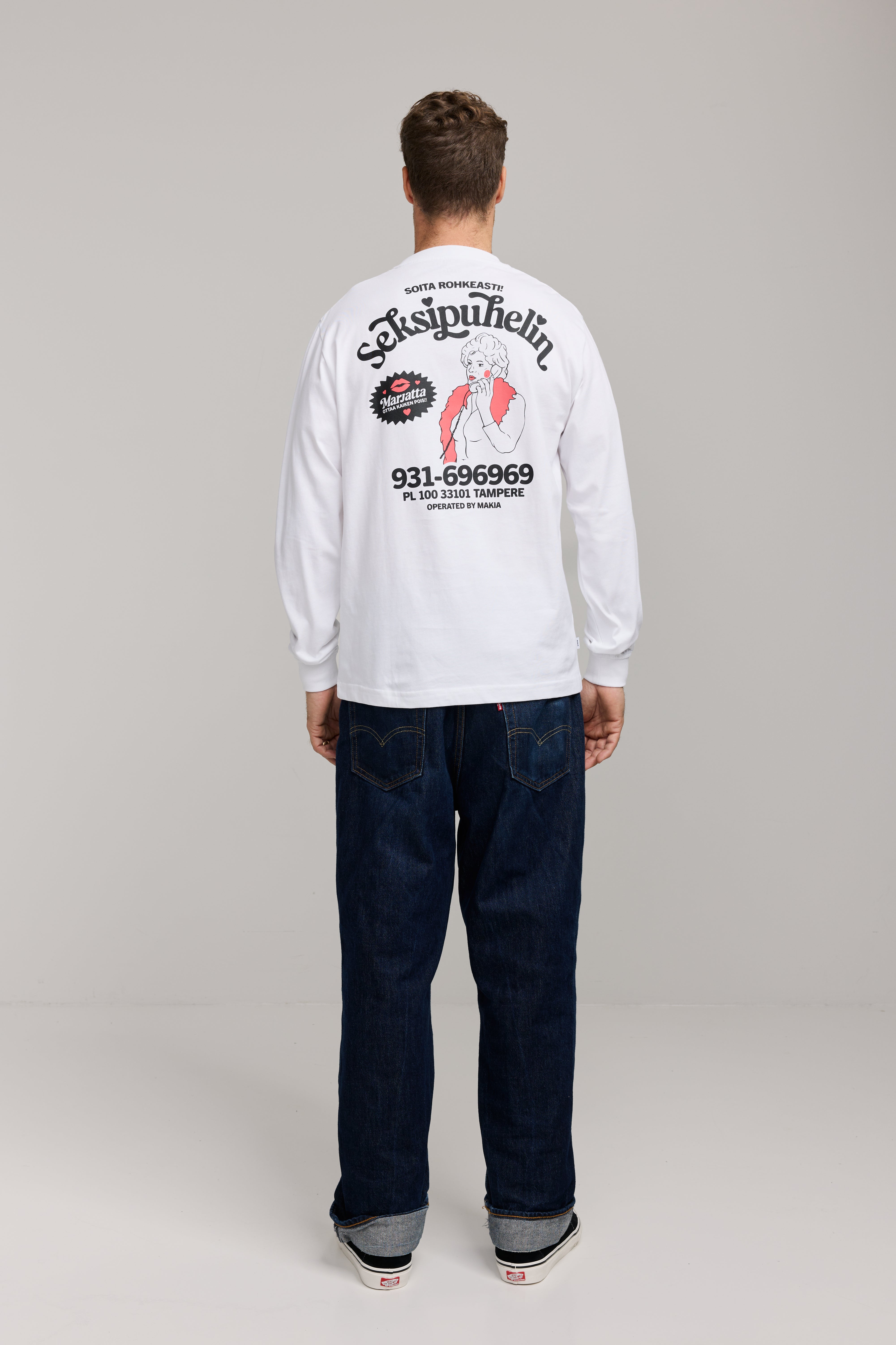 Makia Kummeli Seksipuhelin Long Sleeve, valkoinen