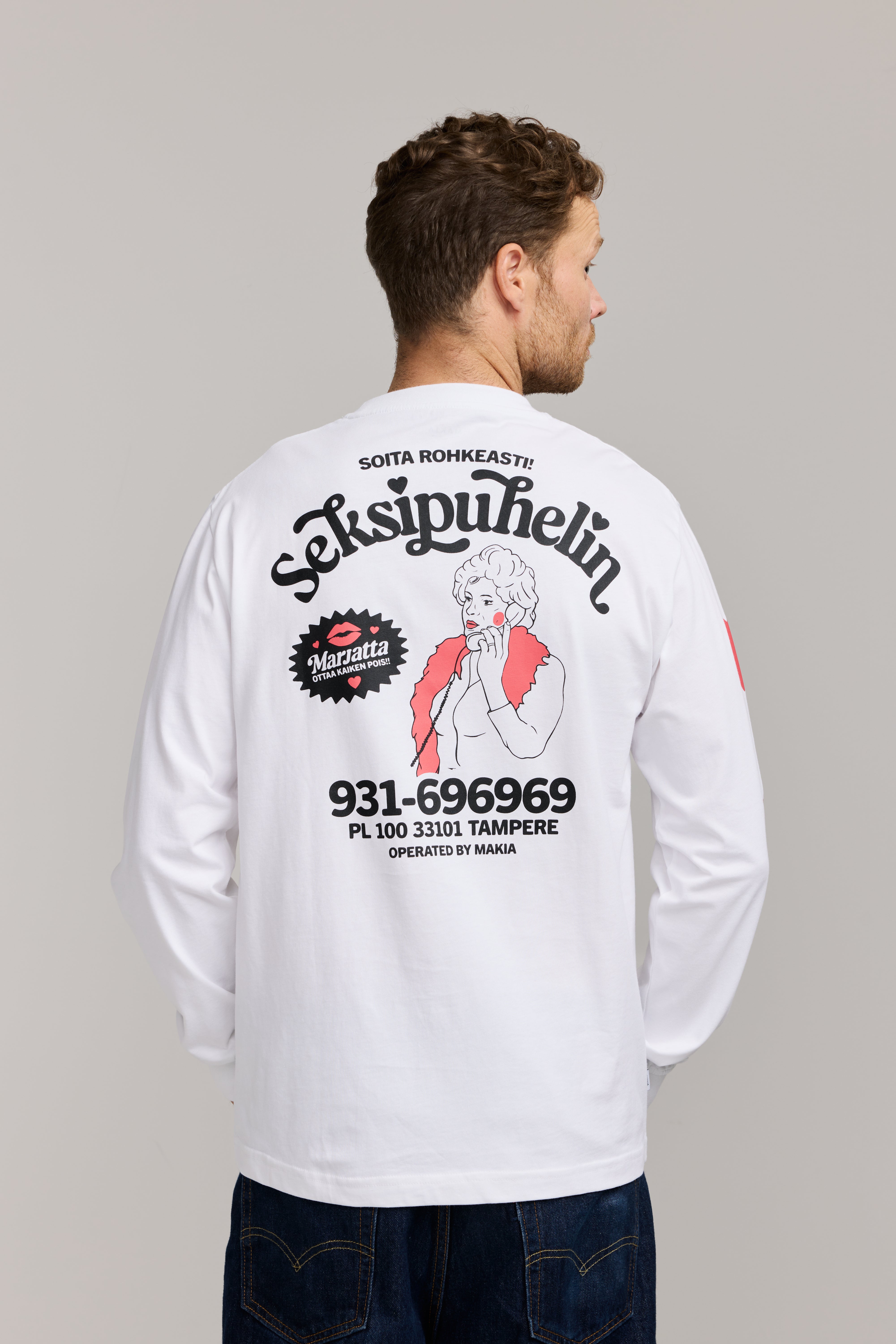 Makia Kummeli Seksipuhelin Long Sleeve, valkoinen