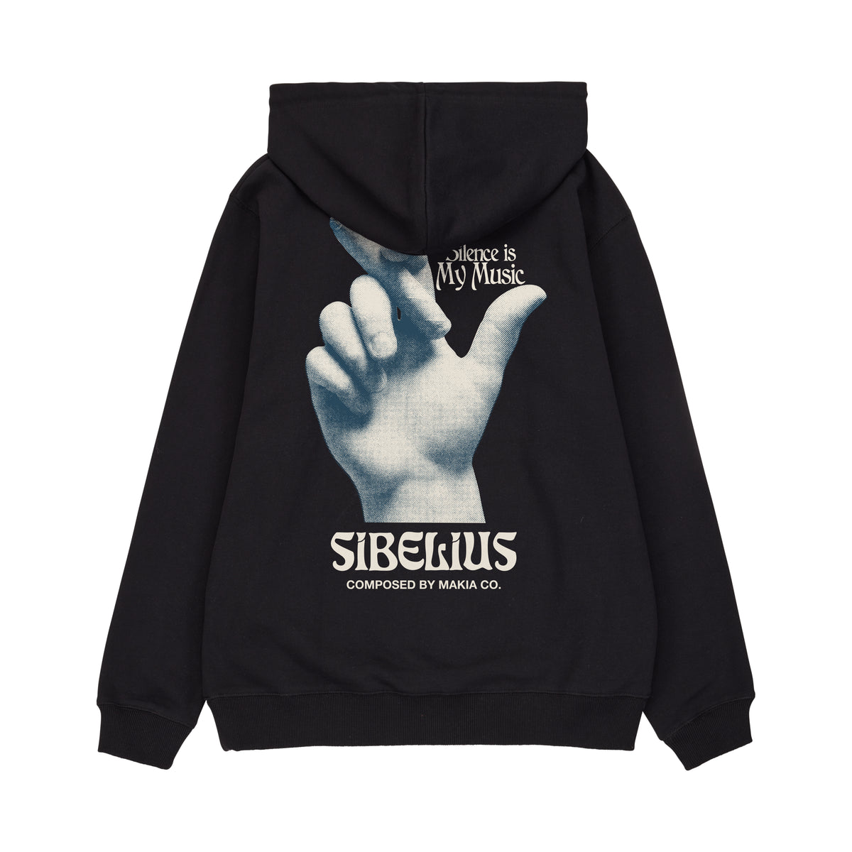 Makia x Sibelius miesten huppari Sibelius Silence Zip Hooded Sweatshirt, musta