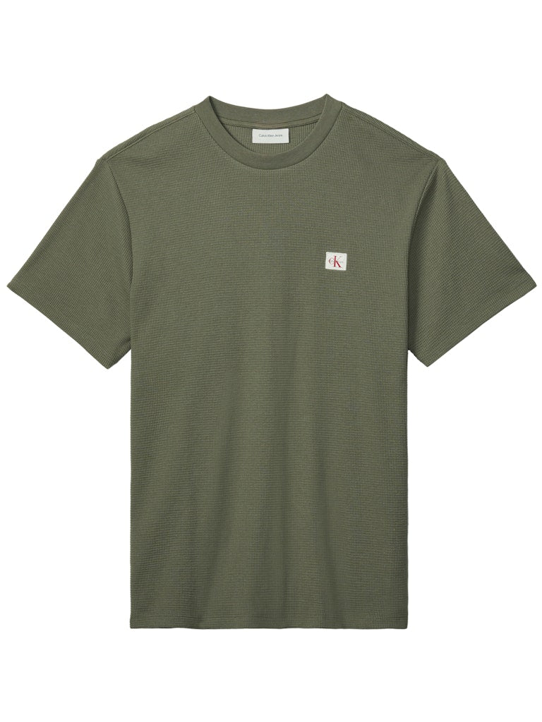 Calvin Klein Jeans miesten t-paita SS Waffle Badge Crewnk Tee, vihreä