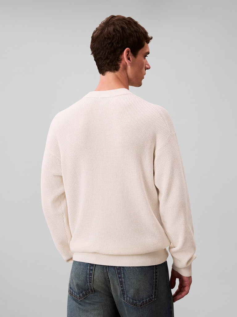 Calvin Klein Jeans miesten neulepusero LS EZ Cotton Waffle Crwnk Swtr 9, luonnonvalkoinen