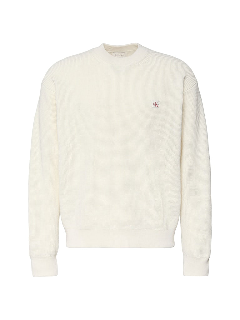 Calvin Klein Jeans miesten neulepusero LS EZ Cotton Waffle Crwnk Swtr 9, luonnonvalkoinen