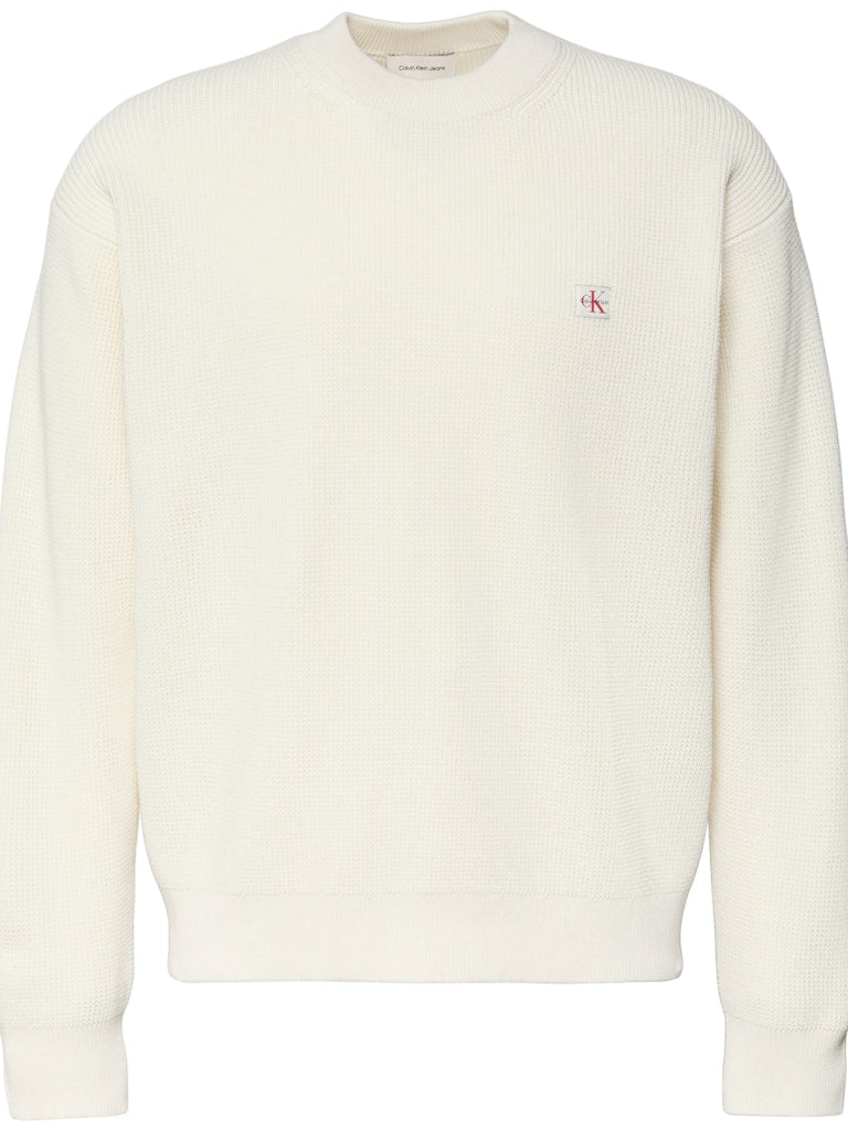 Calvin Klein Jeans miesten neulepusero LS EZ Cotton Waffle Crwnk Swtr 9, luonnonvalkoinen