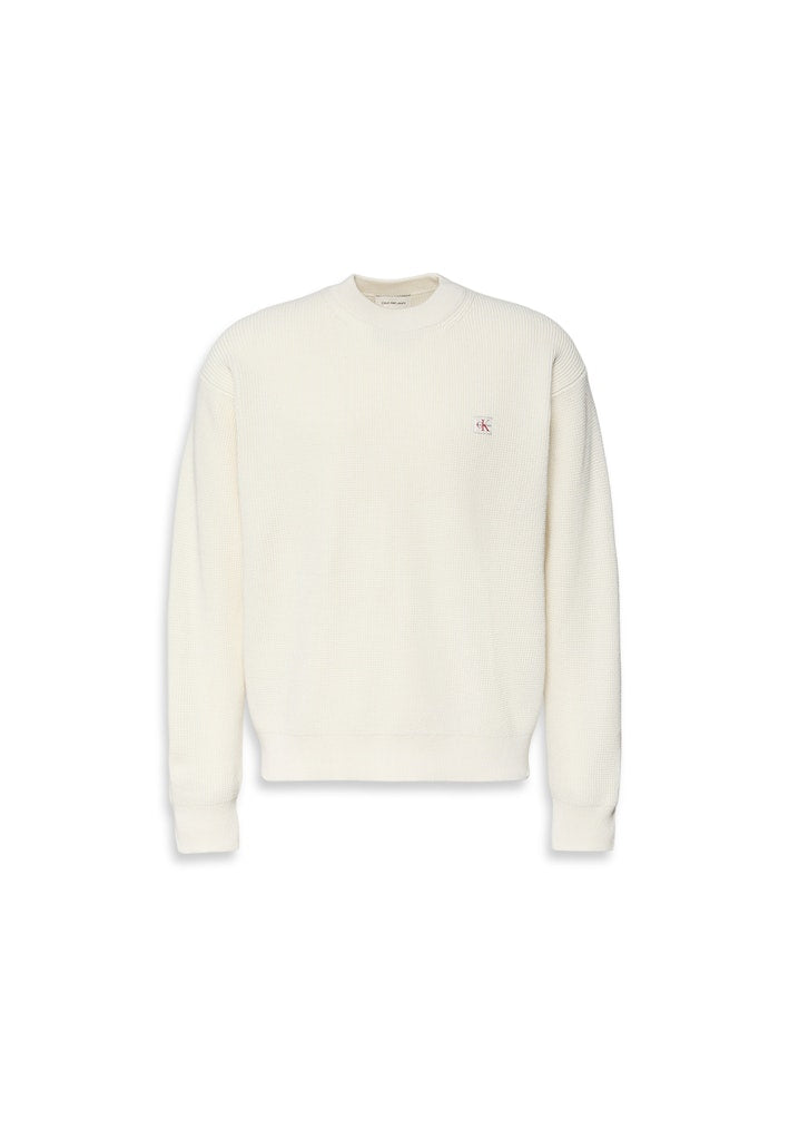 Calvin Klein Jeans miesten neulepusero LS EZ Cotton Waffle Crwnk Swtr 9, luonnonvalkoinen