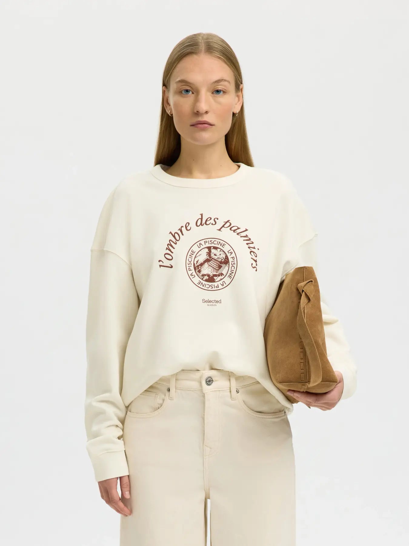 Selected Femme naisten collegepaita Slfelisa LS Sweat, Egret Potters Clay