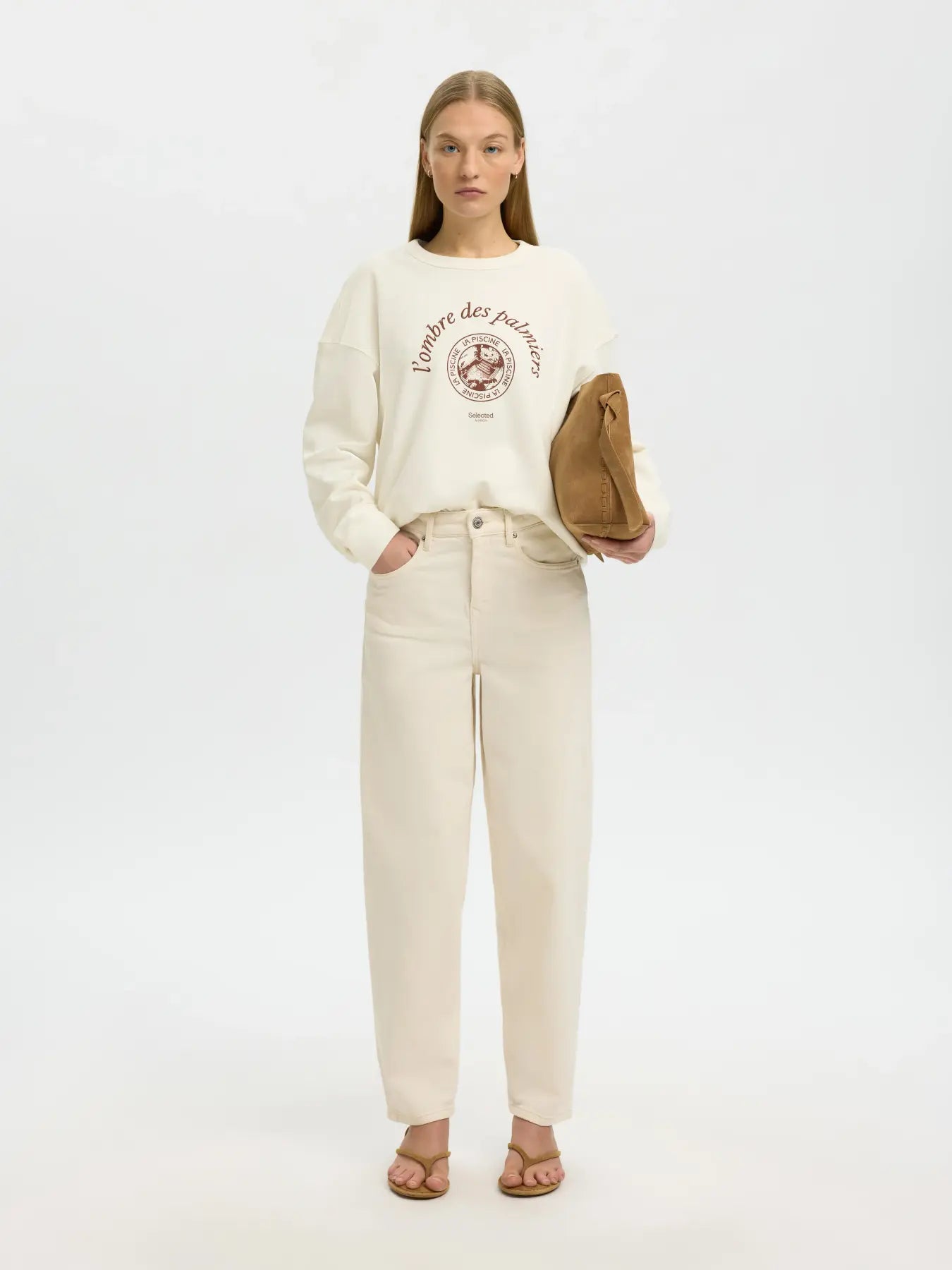 Selected Femme naisten collegepaita Slfelisa LS Sweat, Egret Potters Clay