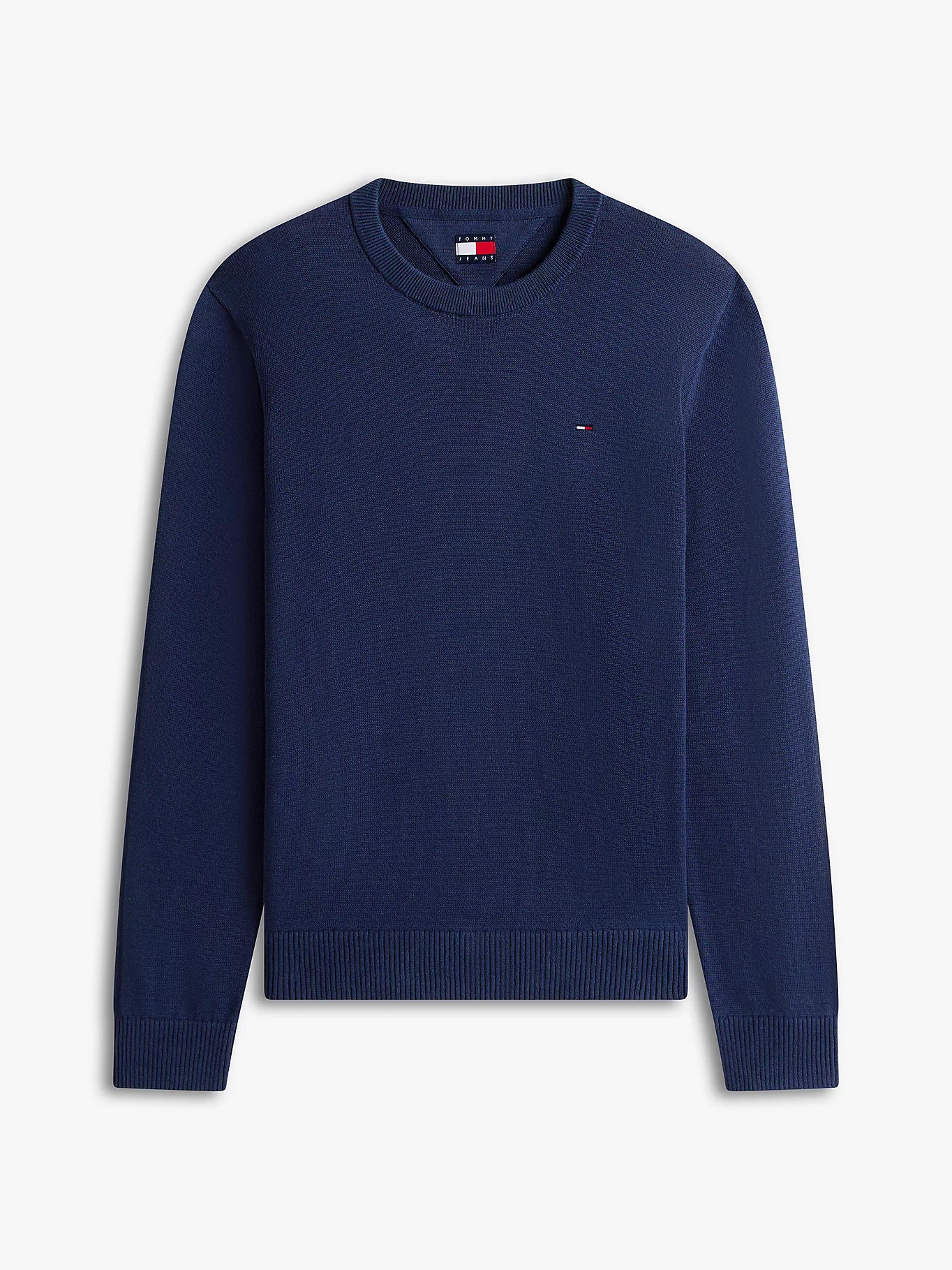 Tommy Jeans miesten neulepusero Tommy Flag Embroidery Lightweight Slim Jumper, tummansininen