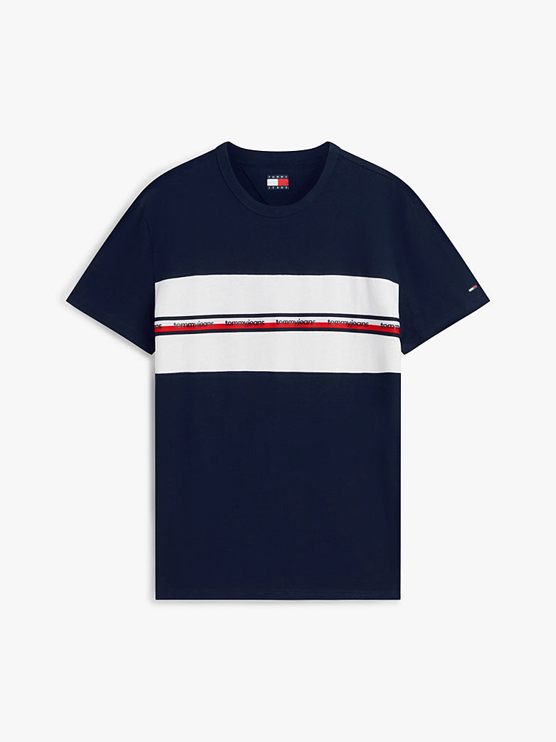 Tommy Jeans miesten t-paita Signature Logo Tape, tummansininen
