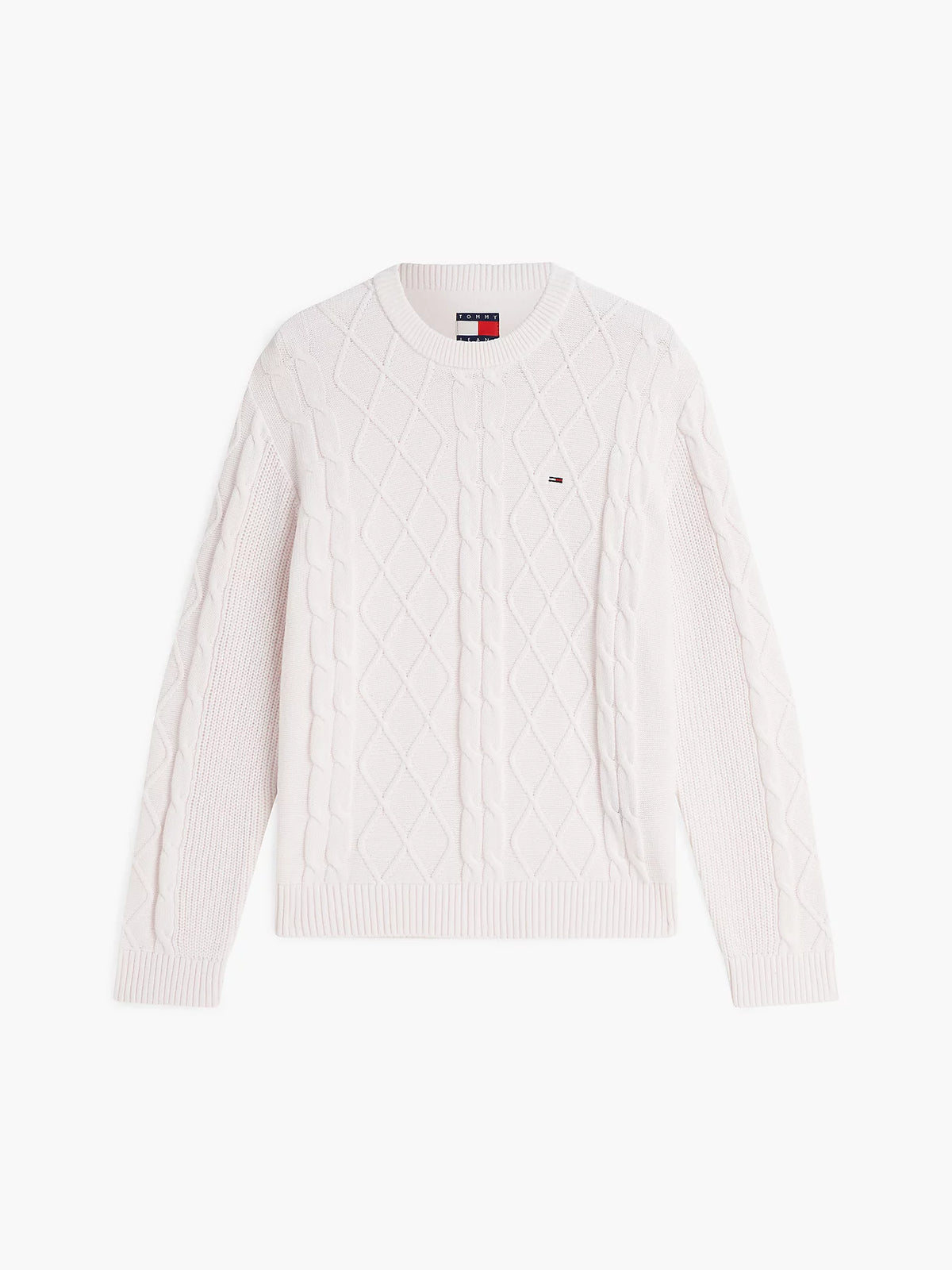 Tommy Jeans miesten neulepusero Regular Cable Knit Sweater, luonnonvalkoinen