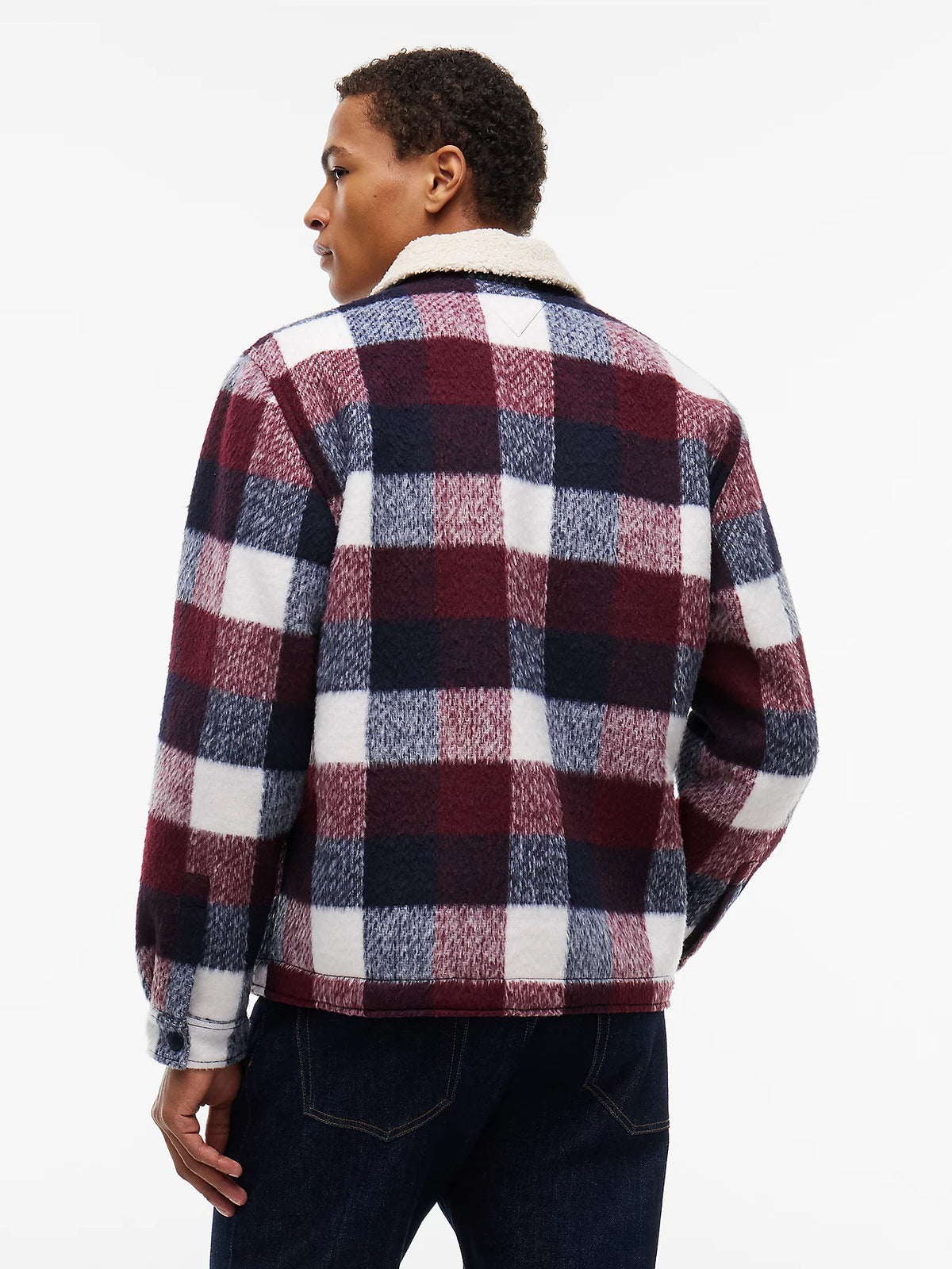 Tommy Jeans miesten takki TJM Teddy Collar Brushed Shacket, punainen ruutu