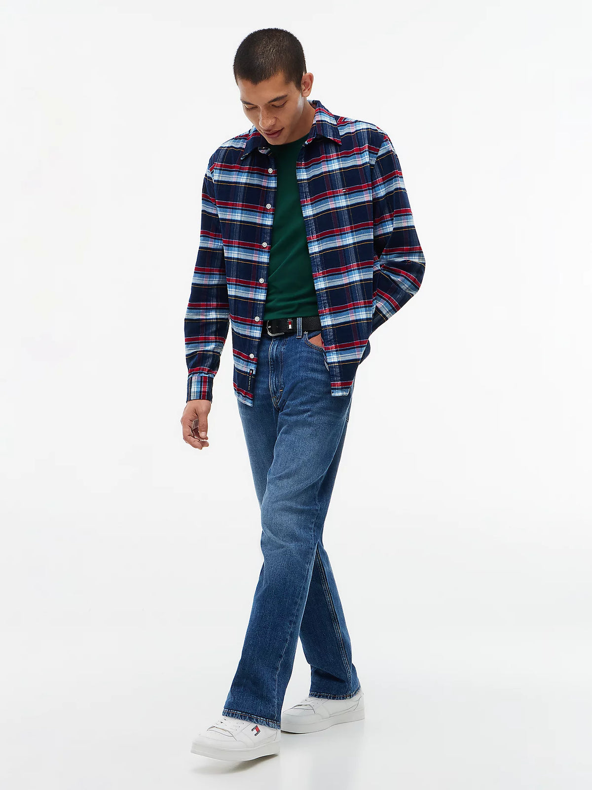 Tommy Jeans miesten kauluspaita Tjm Reg Pattern Corduroy Shirt, tummansininen ruutu