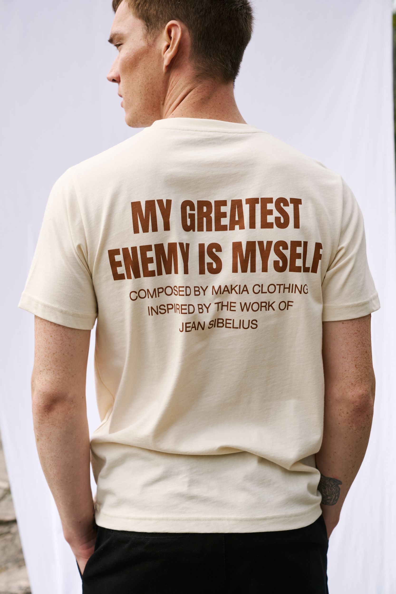Makia x Sibelius miesten T-paita Sibelius Greatest Enemy, luonnonvalkoinen