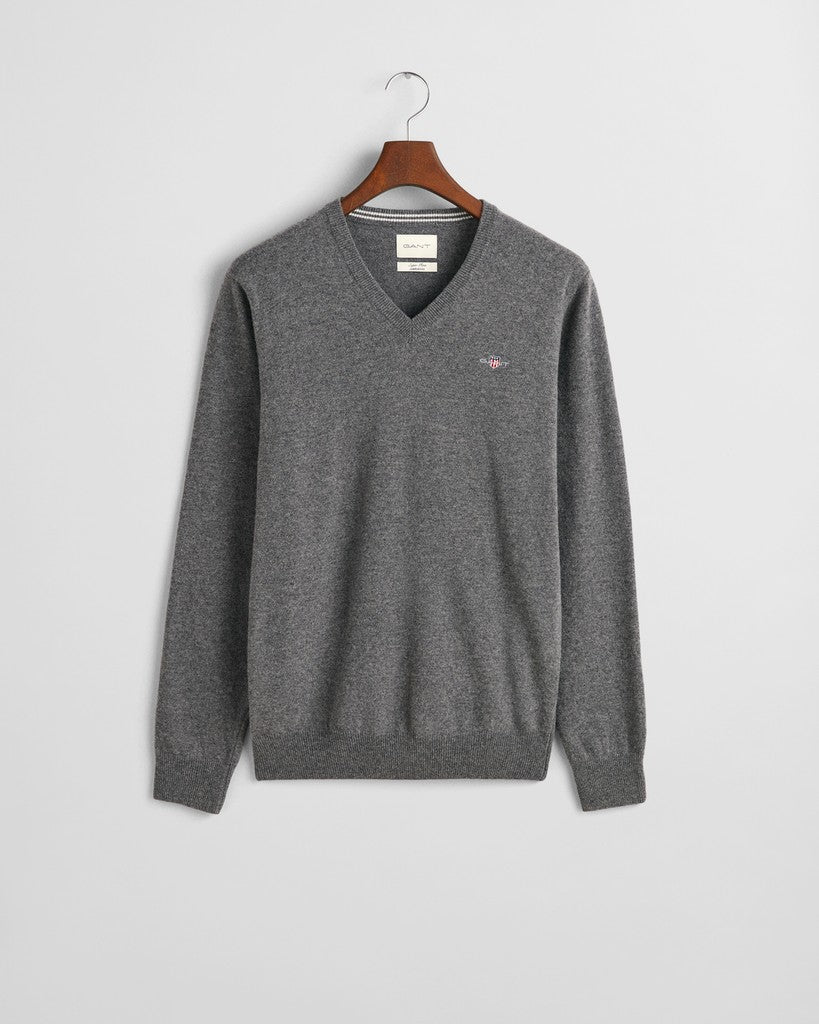Gant miesten neulepusero Superfine Lambswool V-Neck, tummanharmaa