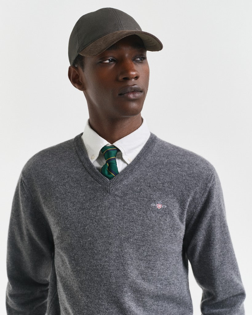 Gant miesten neulepusero Superfine Lambswool V-Neck, tummanharmaa