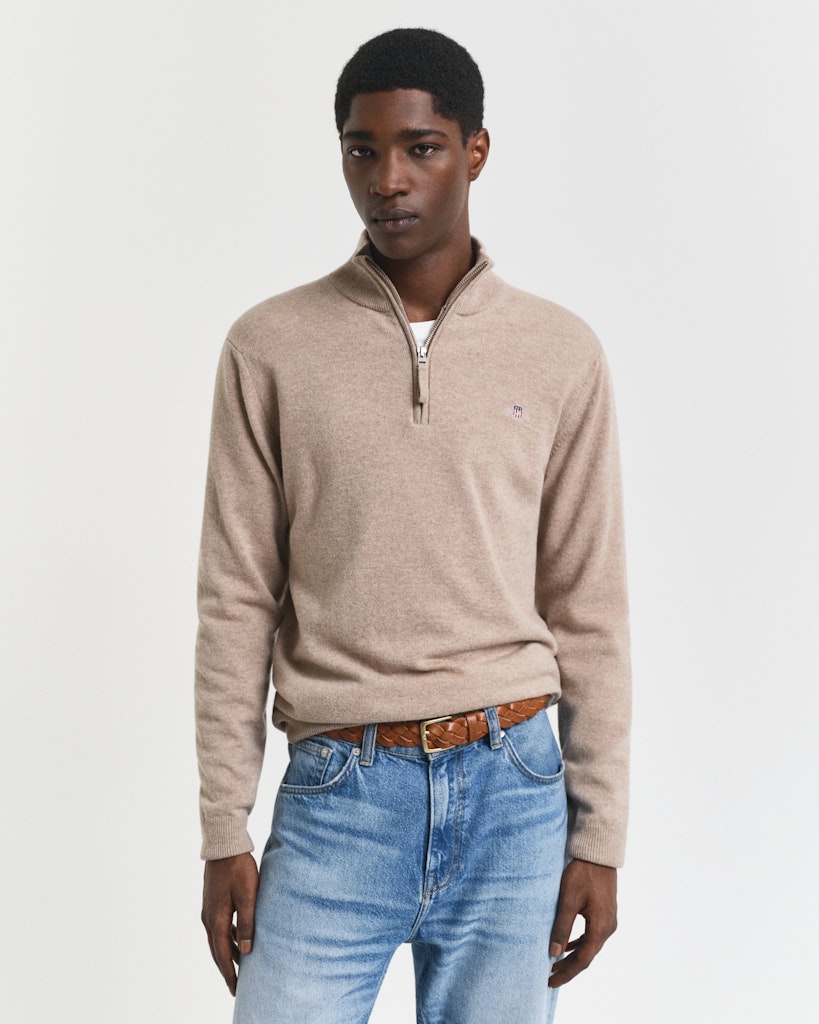 Gant miesten neulepusero, K SUPERFINE LAMBSWOOL HALF ZIP BEIGE