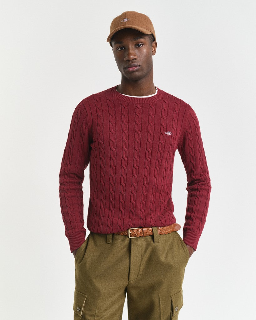 Gant miesten neulepusero Cotton Cable C-Neck, tumma luumunpunainen