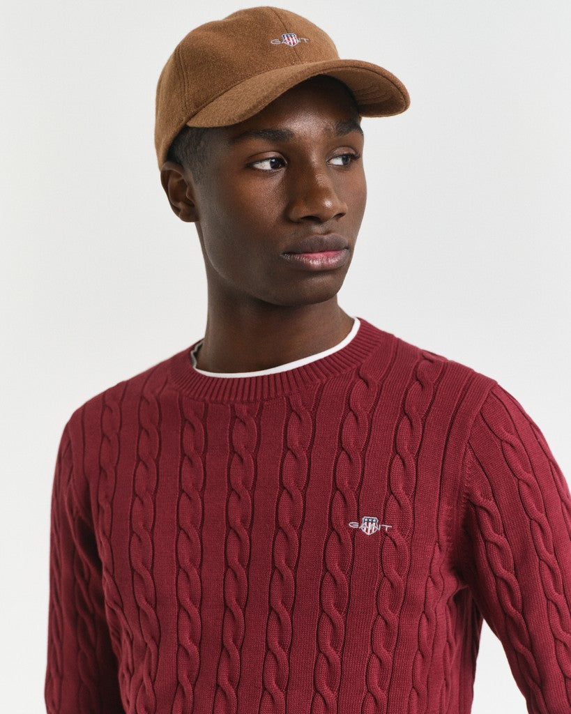 Gant miesten neulepusero Cotton Cable C-Neck, tumma luumunpunainen