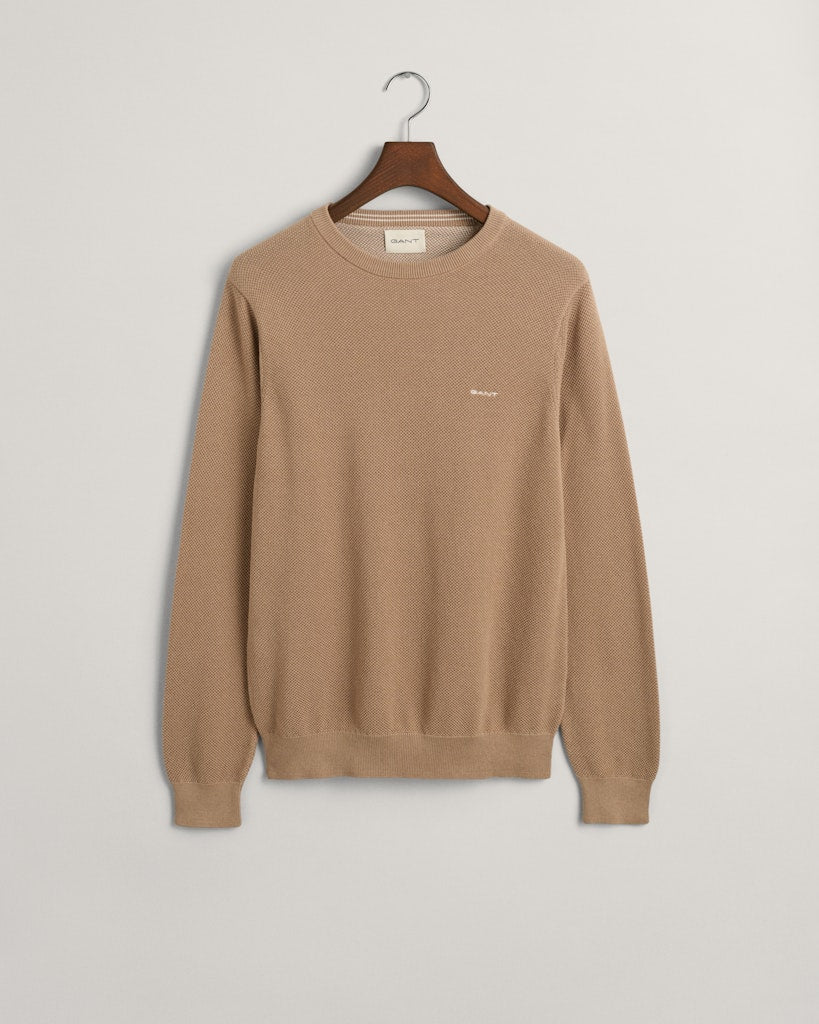 Gant miesten neulepusero Cotton Pique C-Neck, khaki