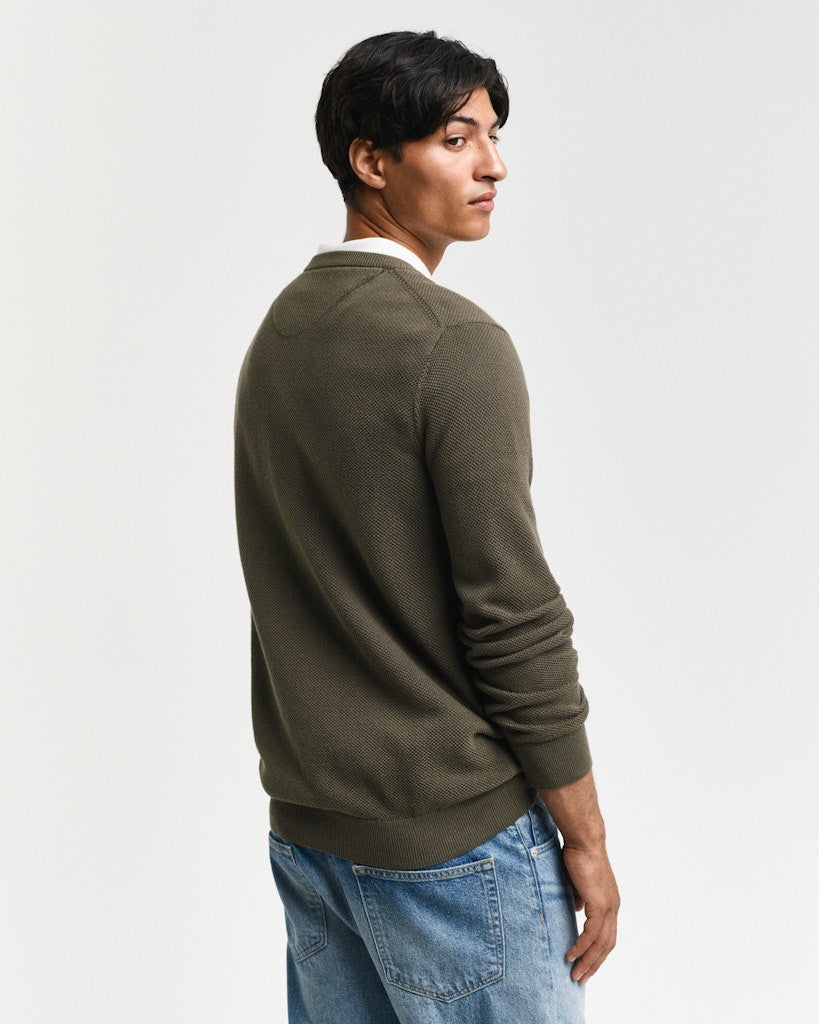 Gant miesten neulepusero Cotton Pique C-Neck, tummanvihreä