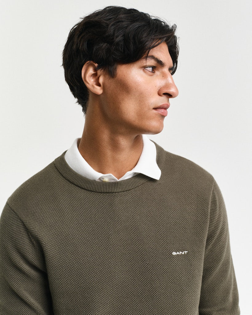 Gant miesten neulepusero Cotton Pique C-Neck, tummanvihreä