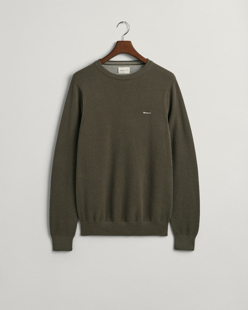 Gant miesten neulepusero Cotton Pique C-Neck, tummanvihreä